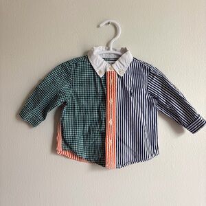 Ralph Lauren Kids Mixed-Pattern Button-Down Shirt - Green/Blue/Orange/White